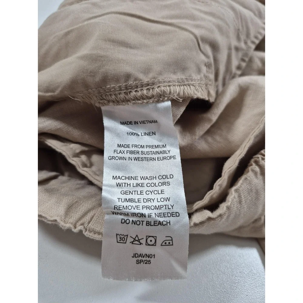 Quince Linen Pants Womens Large Beige 100% European Elastic Waist Casual Relaxed